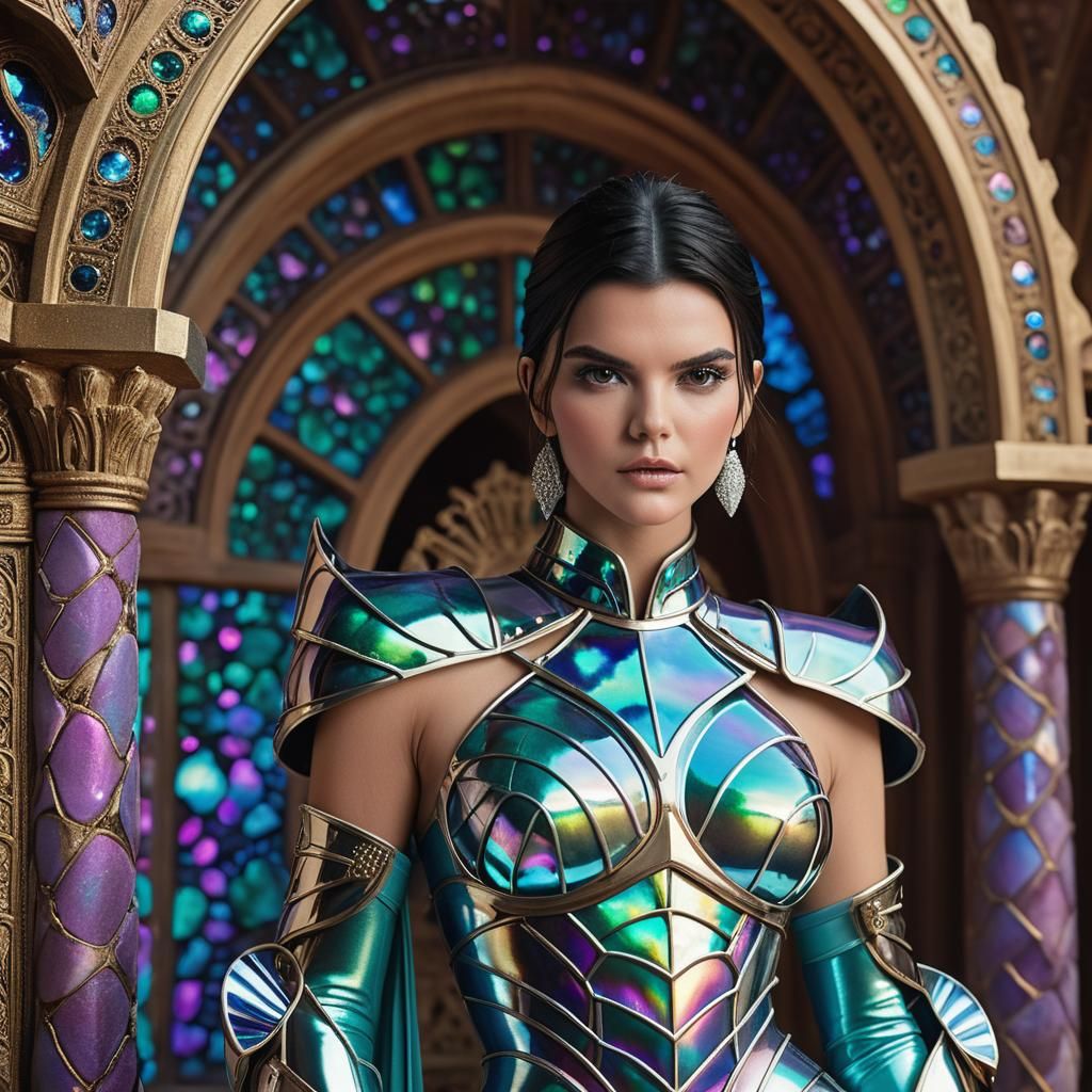Opalescent Armor Portrait in Ornate Palace