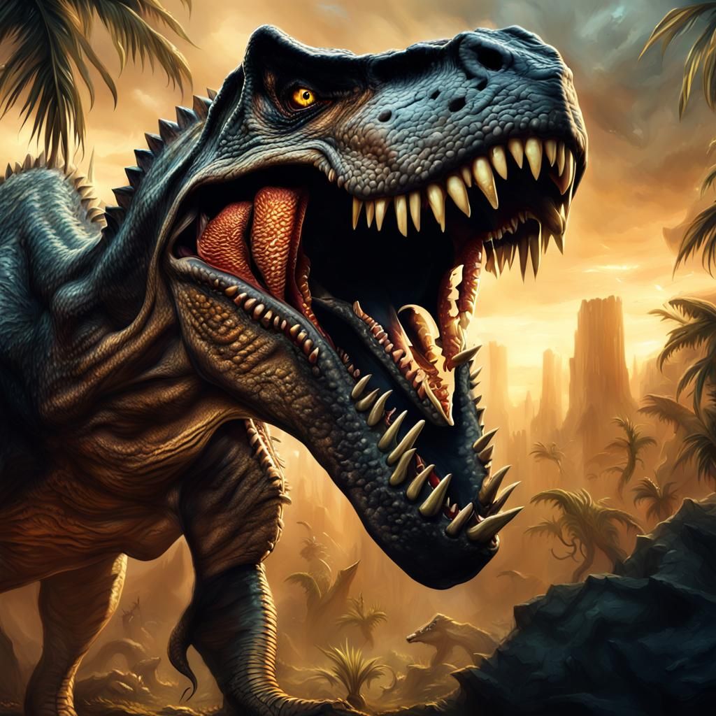 Roaring Dinosaur Portrait in Fantasy Art Style