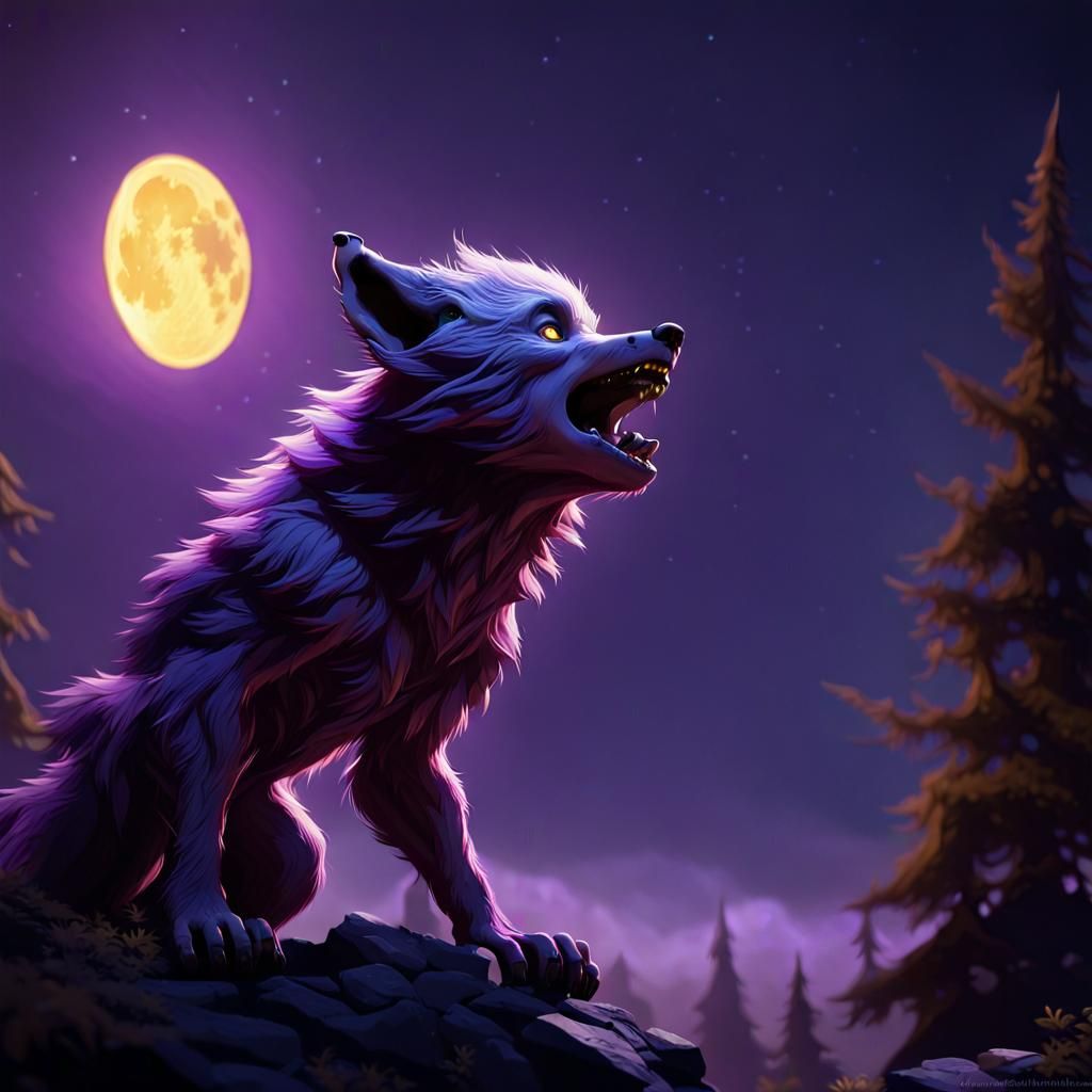Baby Werewolf Howling: Dark Fantasy Concept Art