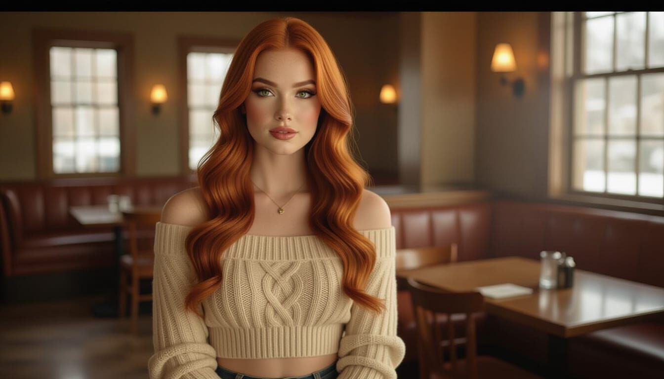 Cinematic Portrait of a Ginger Woman in Cable Knit Sweater