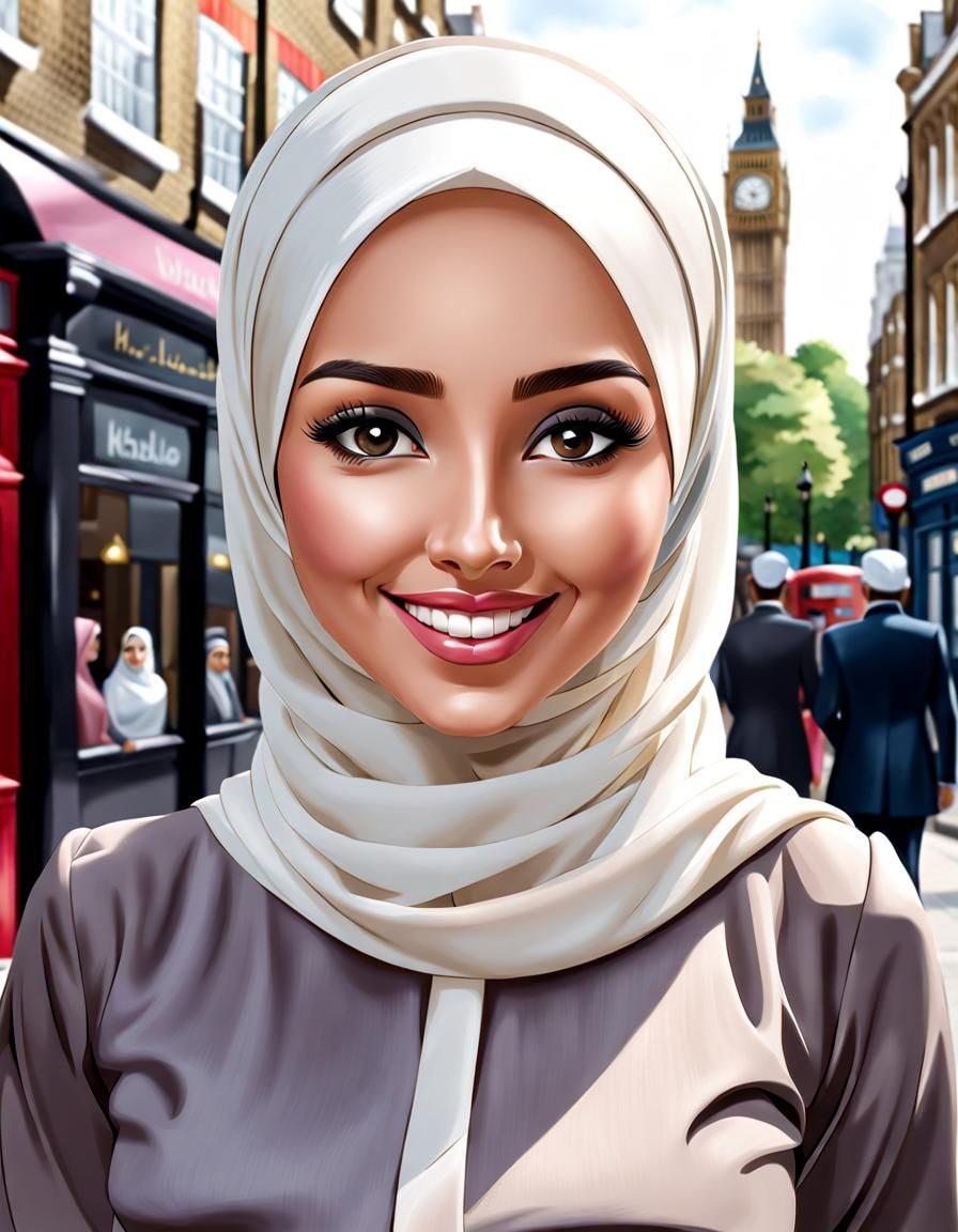 Elegant Hijabi Woman Smiling in London Portrait