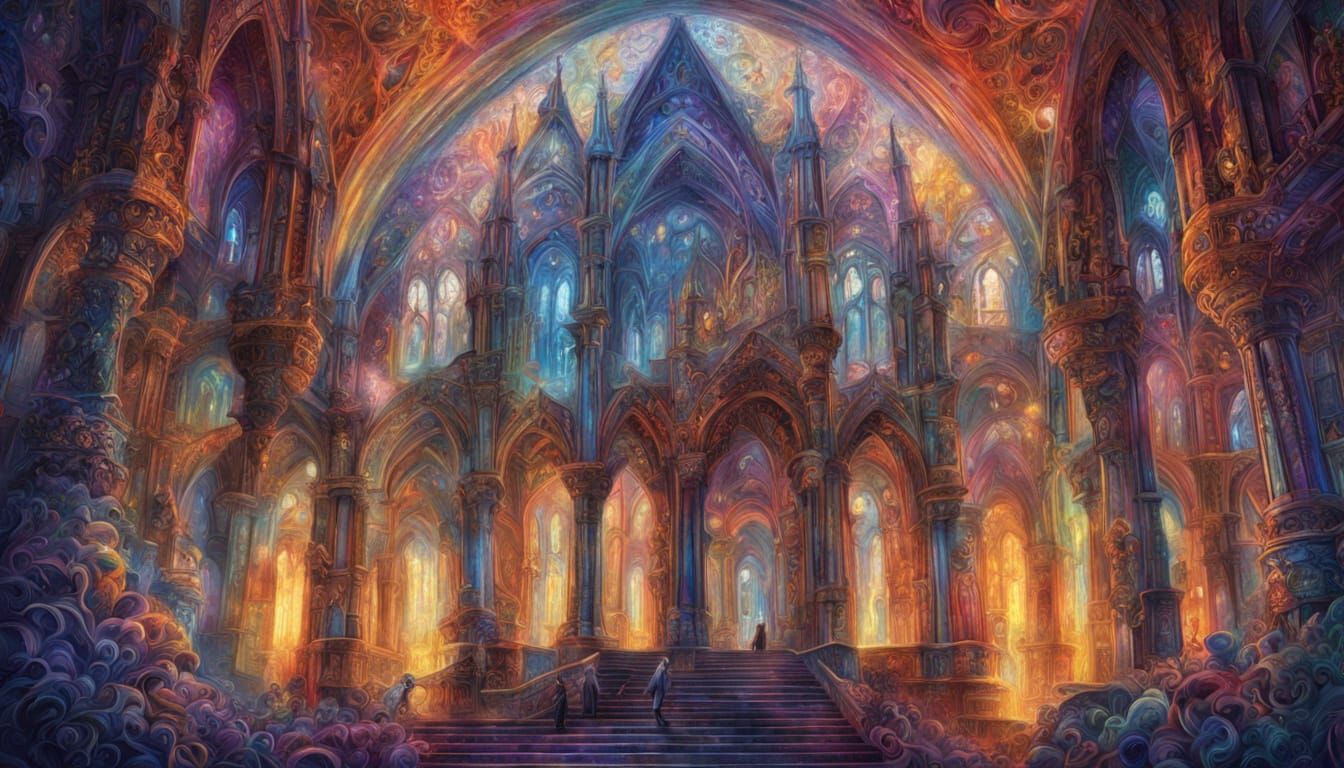Prism Cathedral: Holographic Cosmic Gothic Masterpiece