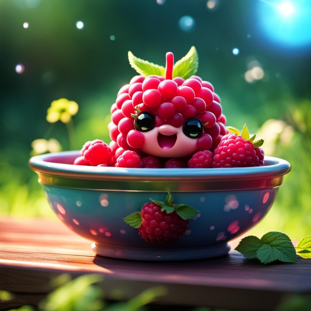 Cute Chibi Raspberry Creature on a Picnic