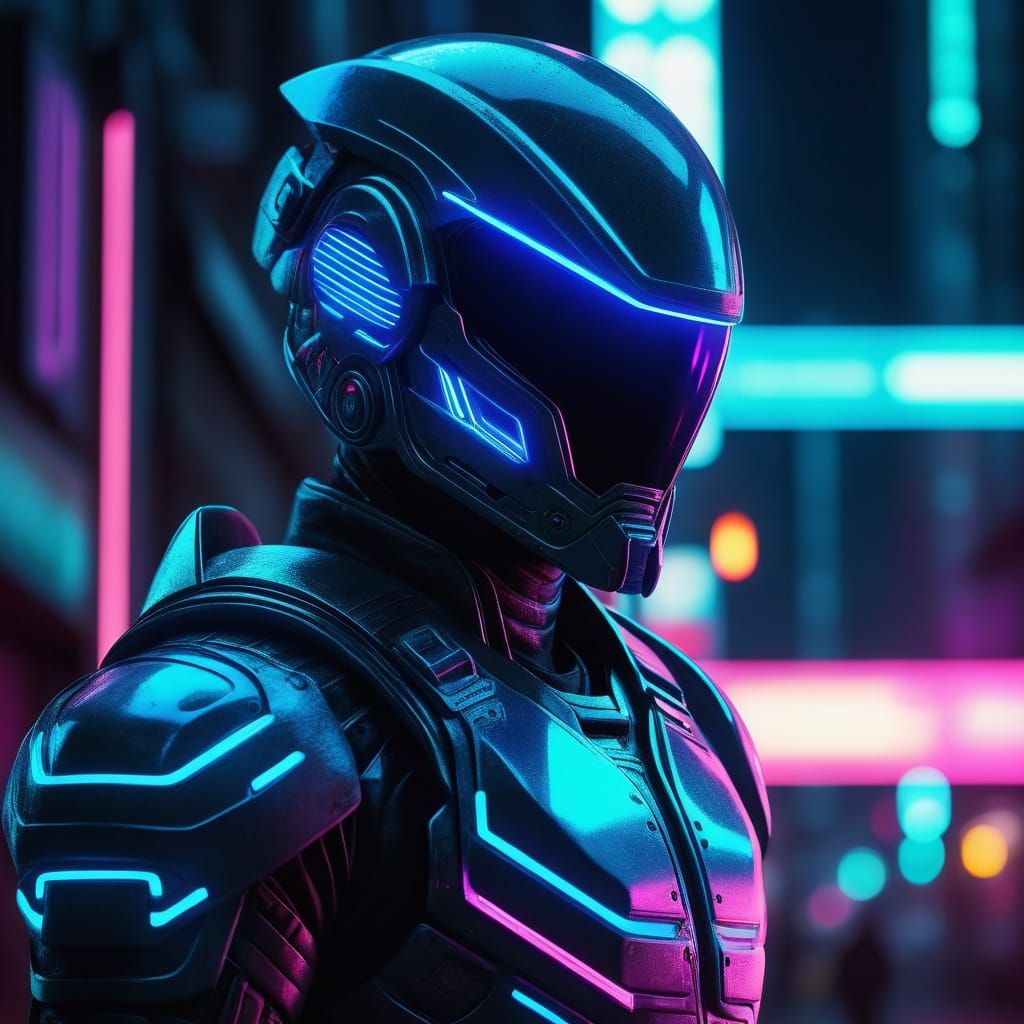 Cyberpunk Alien Soldier in Neon Armor