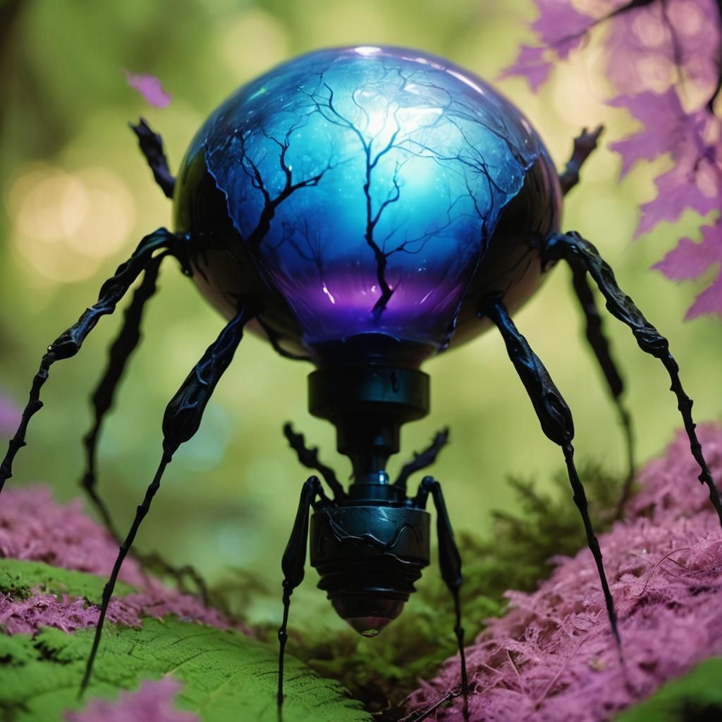 Glowing Blue Bulb in Mystical Forest