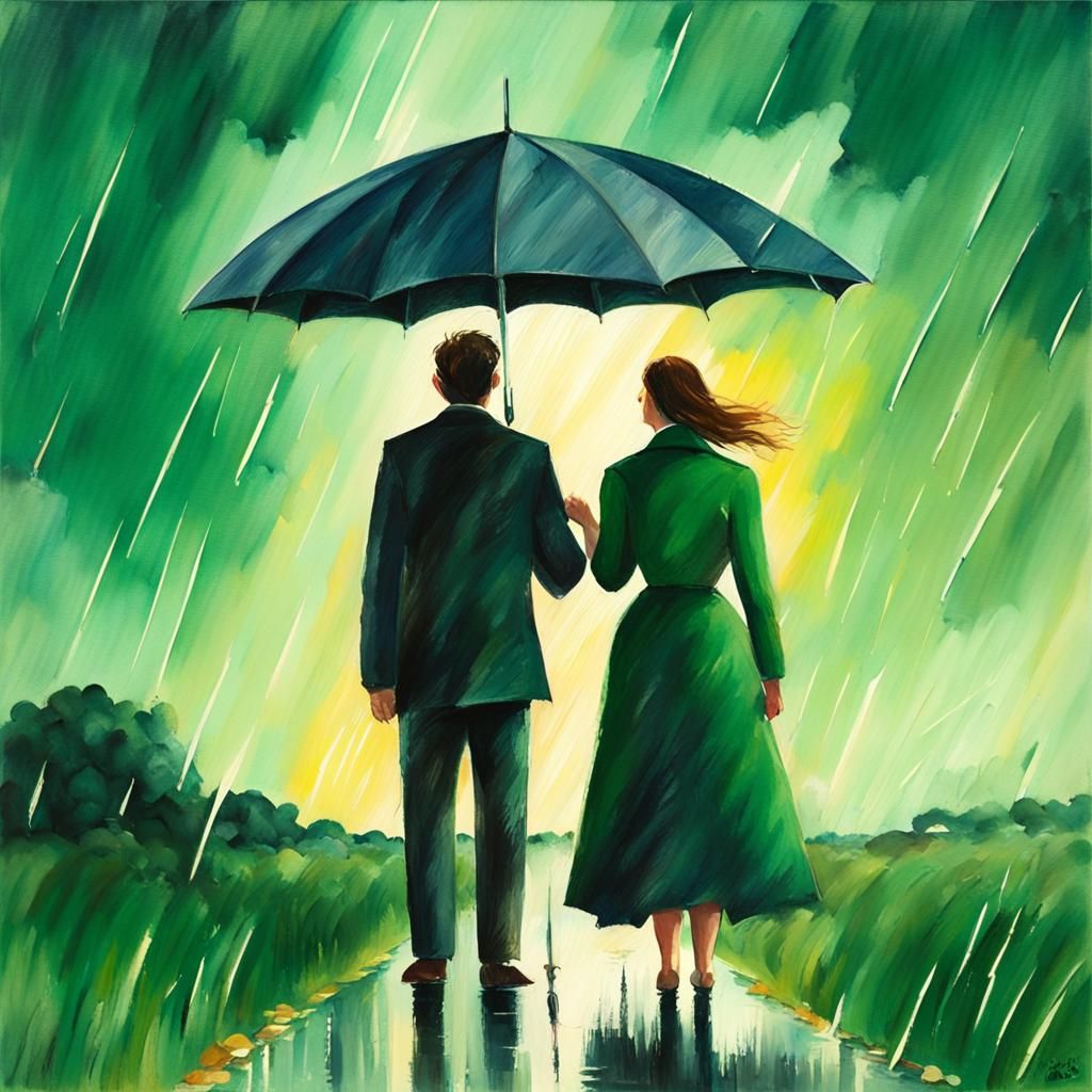 Couple Under Stormy Skies in Gouache Watercolor