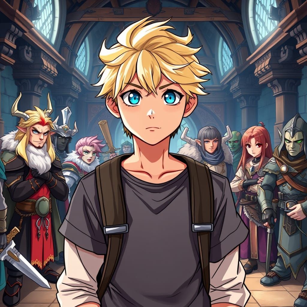 Young Adventurer in a Fantasy Guild, in Cel-Shaded Manga Sty...