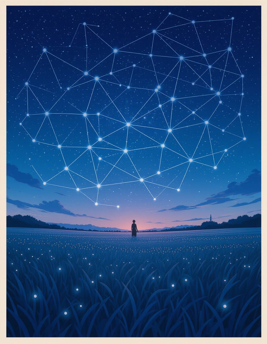 Starry Night Sky in Vintage Anime Style