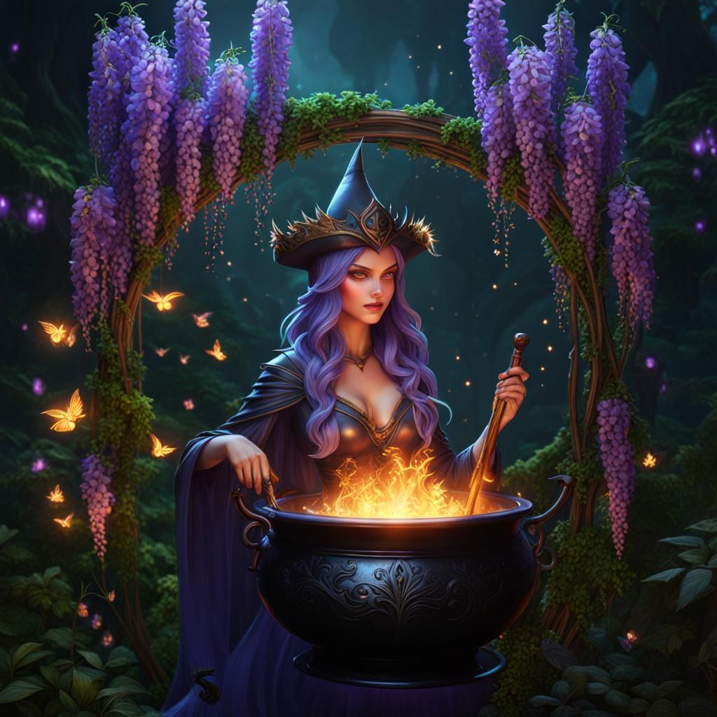 Cyber Fae Witch Queen with Cauldron