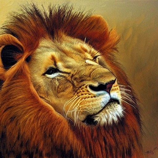 Lion Sleeps Tonight: Detailed Oil Painting
