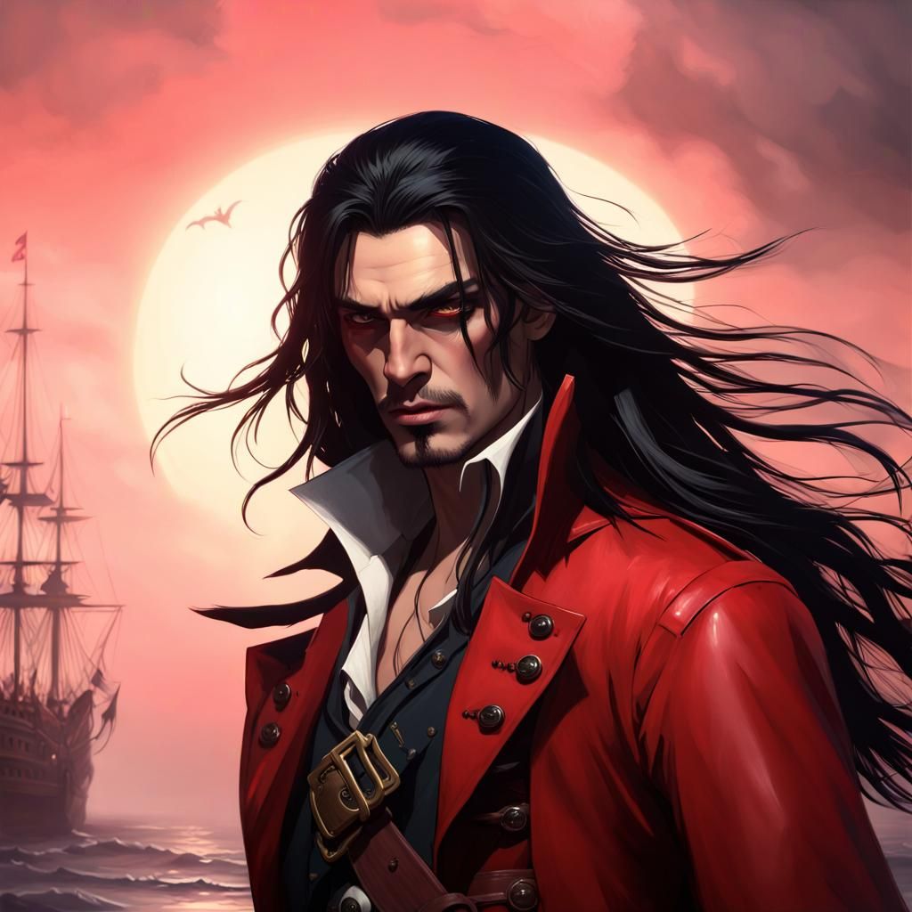 Handsome Vampire Pirate in Dark Fantasy Style