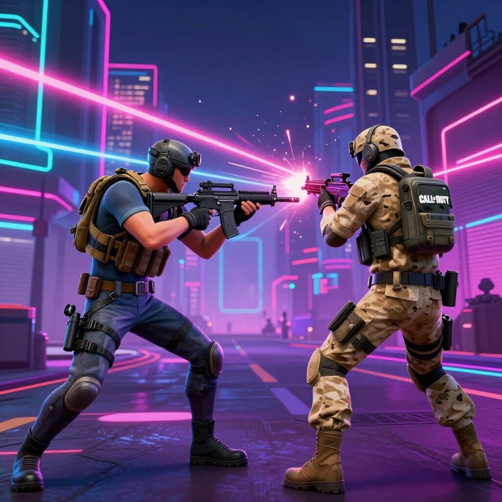 Fortnite vs Call of Duty Shootout in Synthwave City