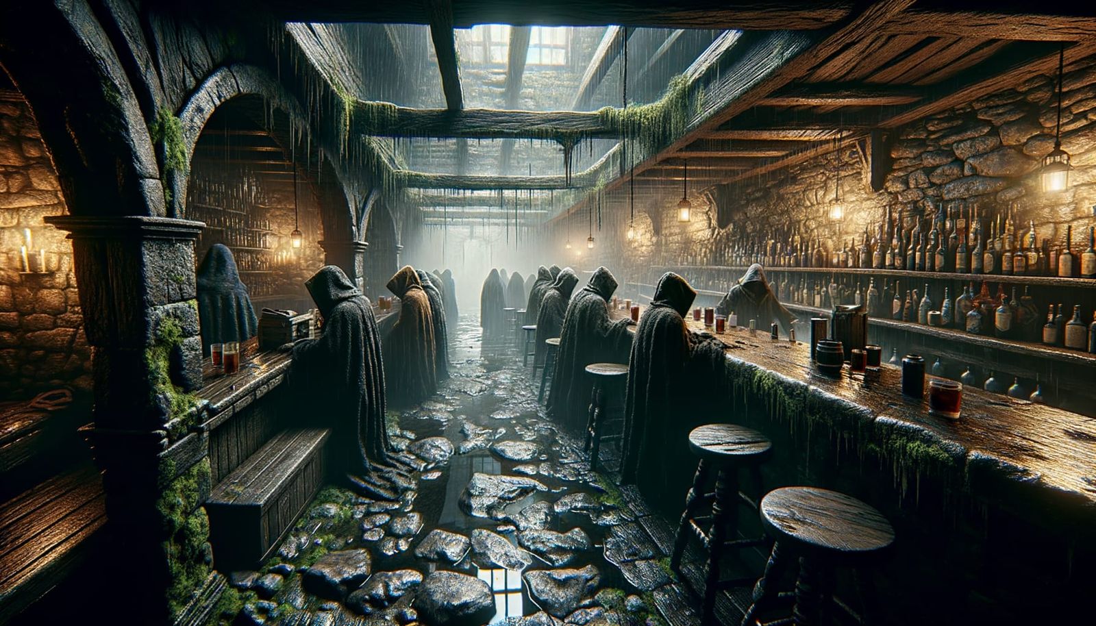 Dimly Lit Tavern Scene in Hyper-Realistic Style