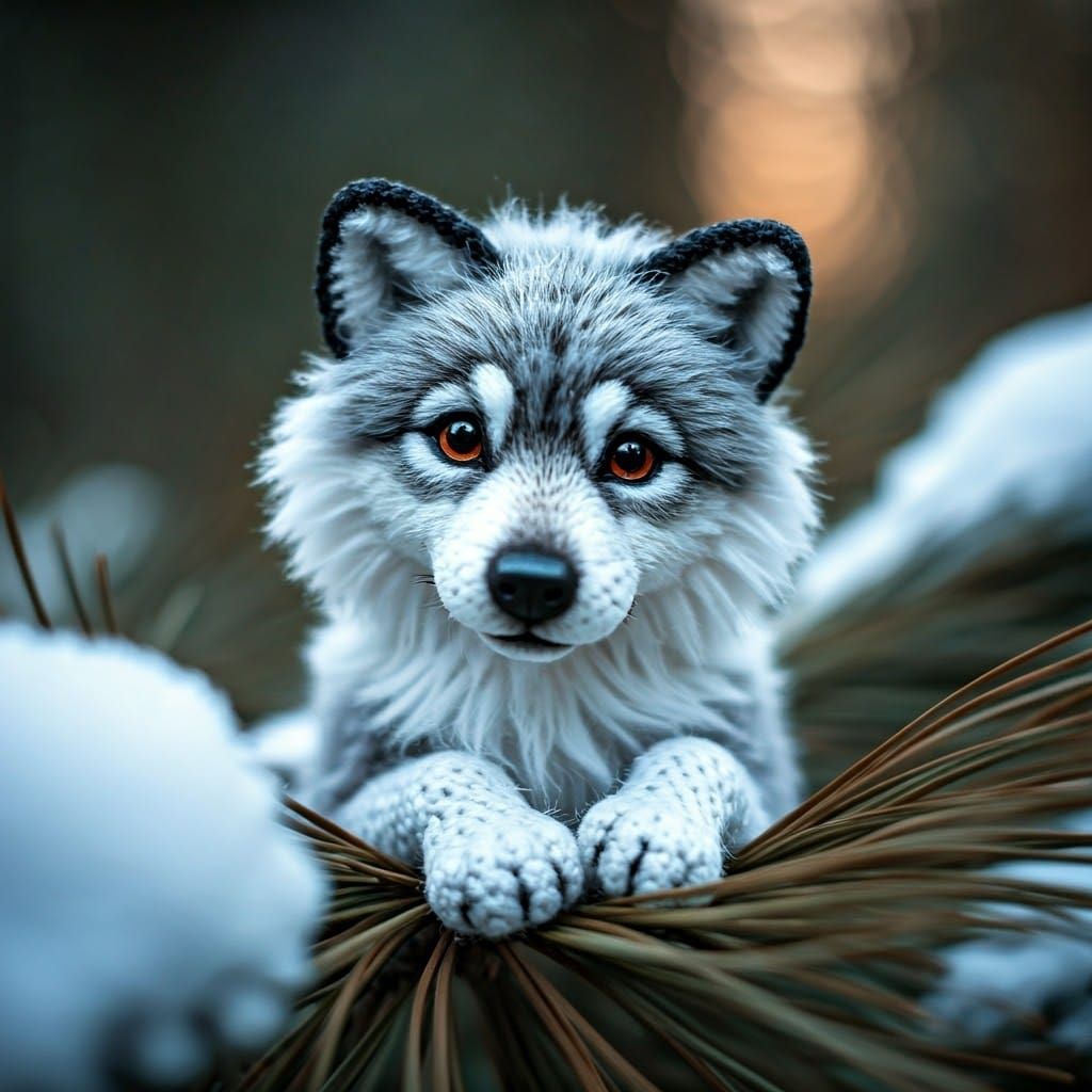 Crocheted Wolf Pup in Winter Wonderland