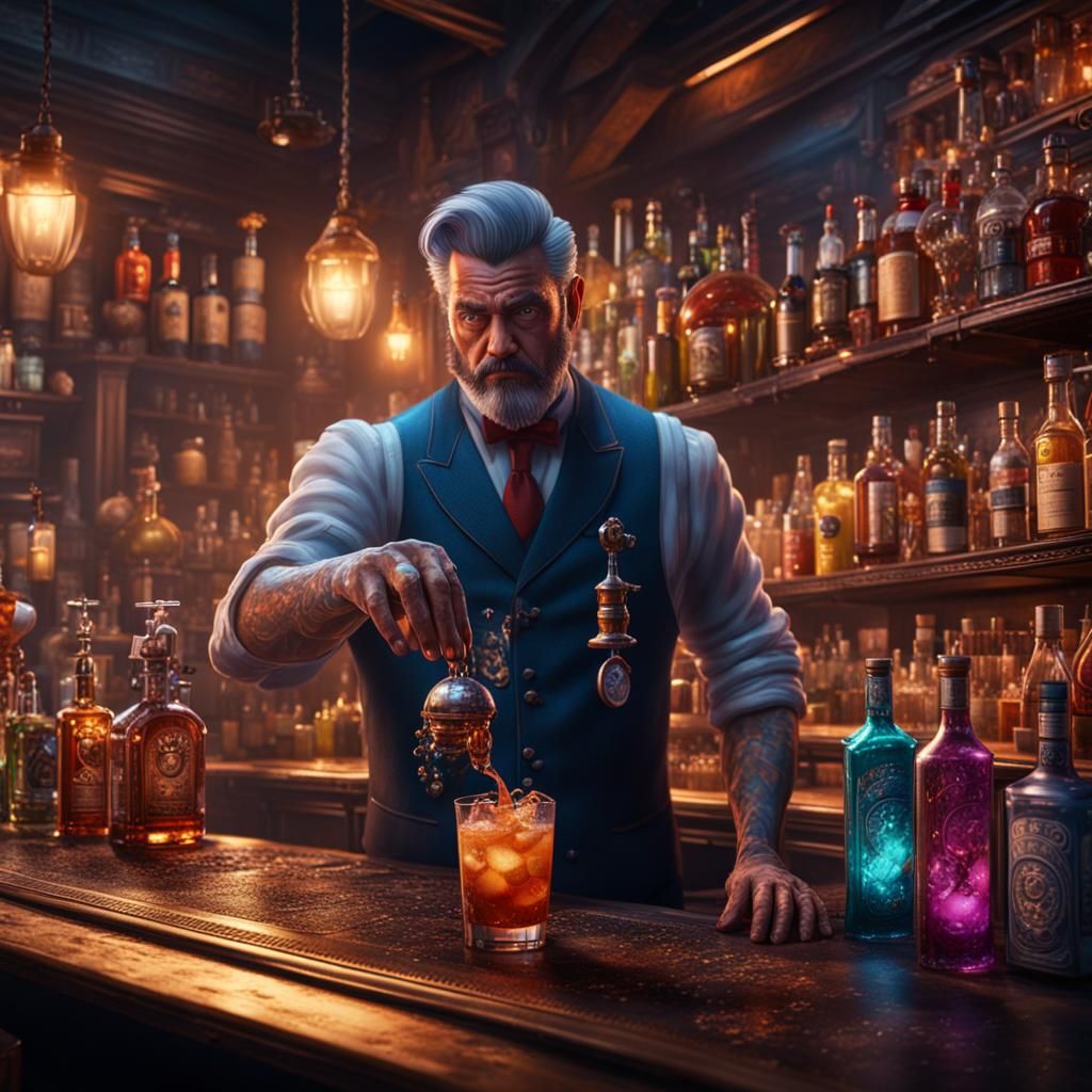 Bartender Doing Tricks: Fantasy Concept Art