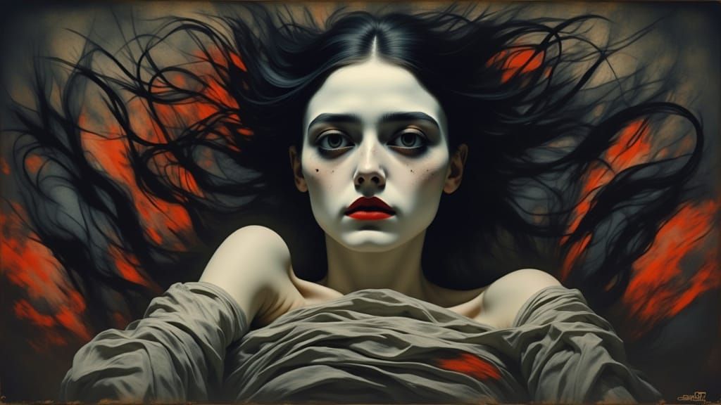 Woman's Detailed Side-Eye Portrait in Dark Fantasy Style