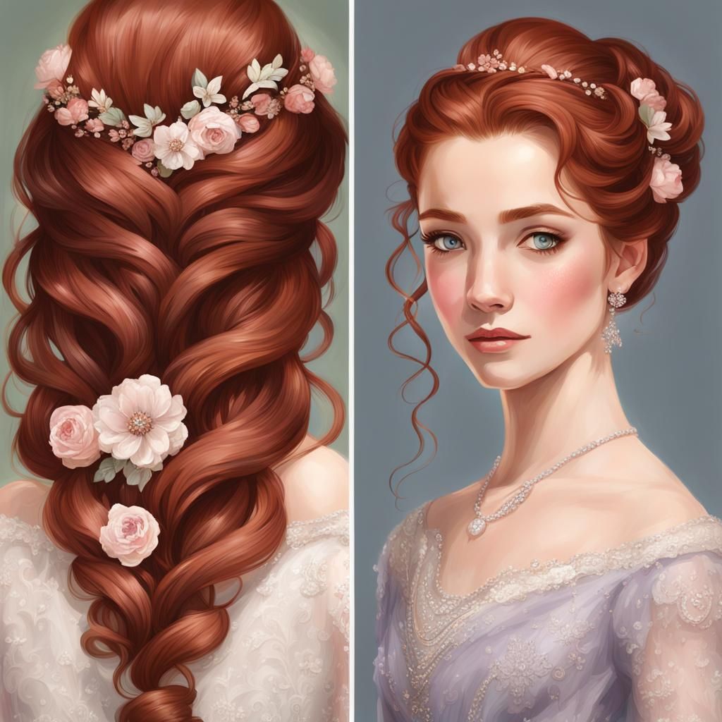 Auburn-Haired Beauty in Regal Gown, Abstract Art