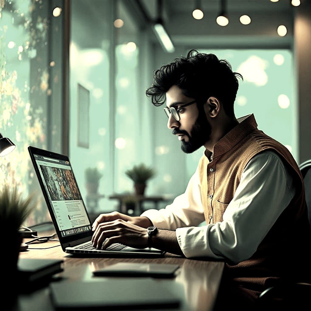 Indian Person Building Website: Matte Painting