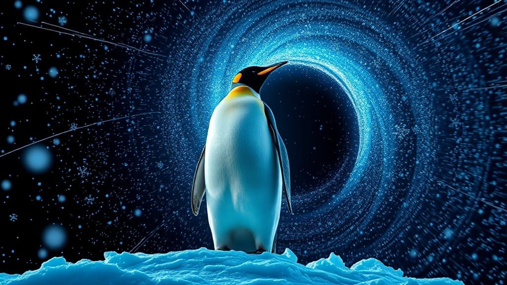 Emperor Penguin in Arctic Blizzard: Digital Art