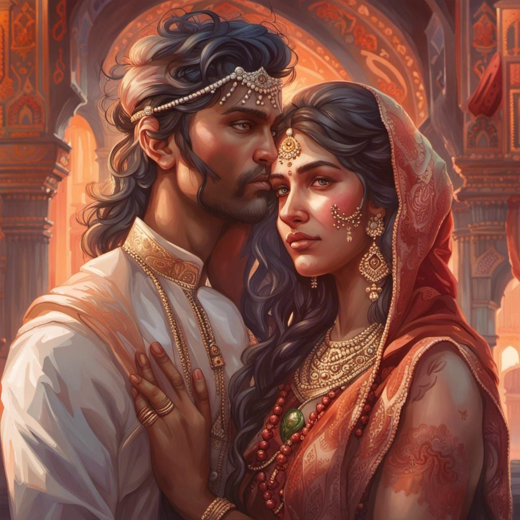 Hindu Temple Wedding Portrait in Art Nouveau Style