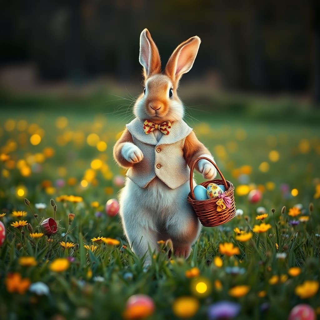 Whimsical Easter Bunny Strolls Through Sunrise
