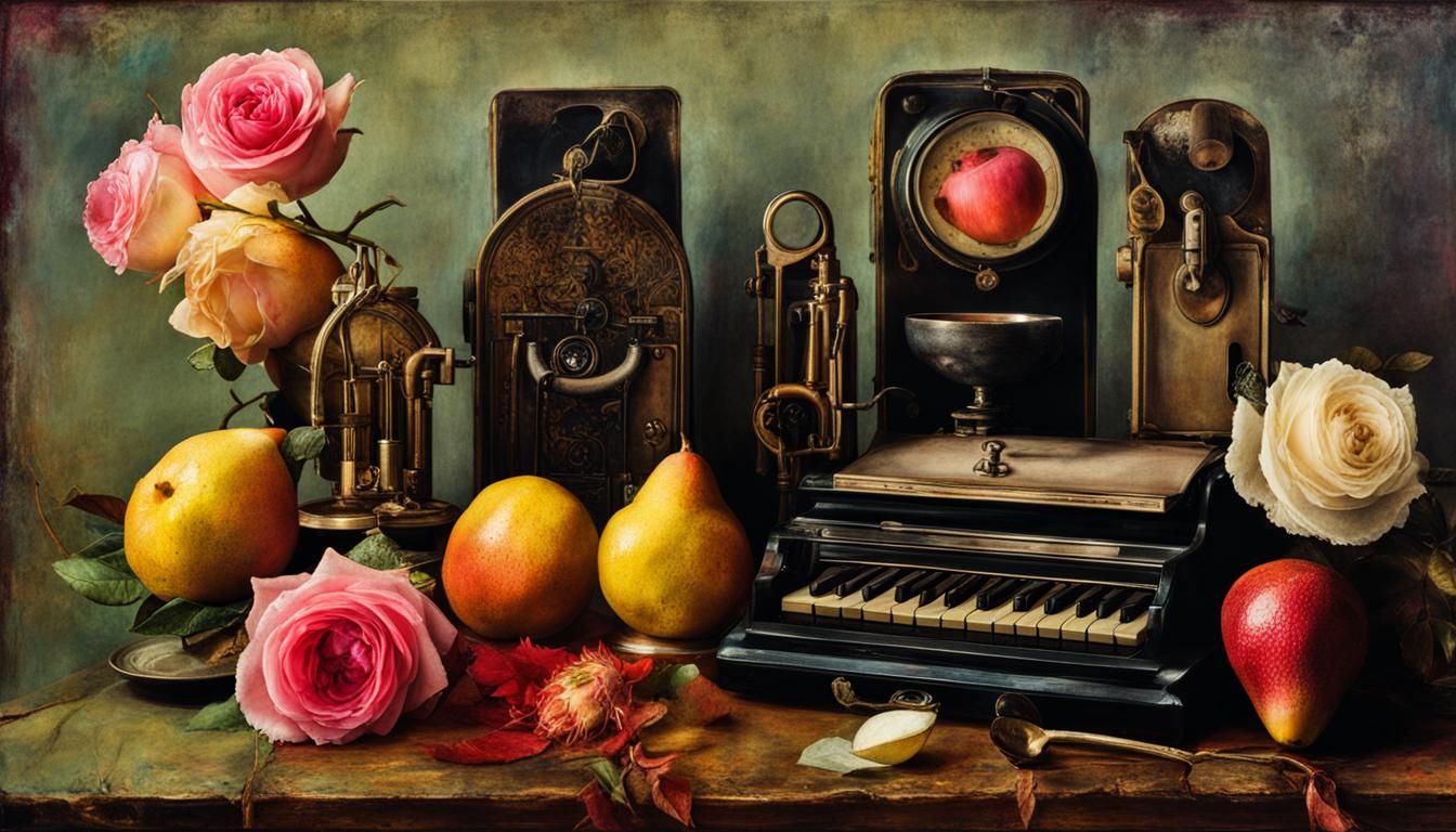 Surreal Still Life with Lychees in Retrofuturist Style