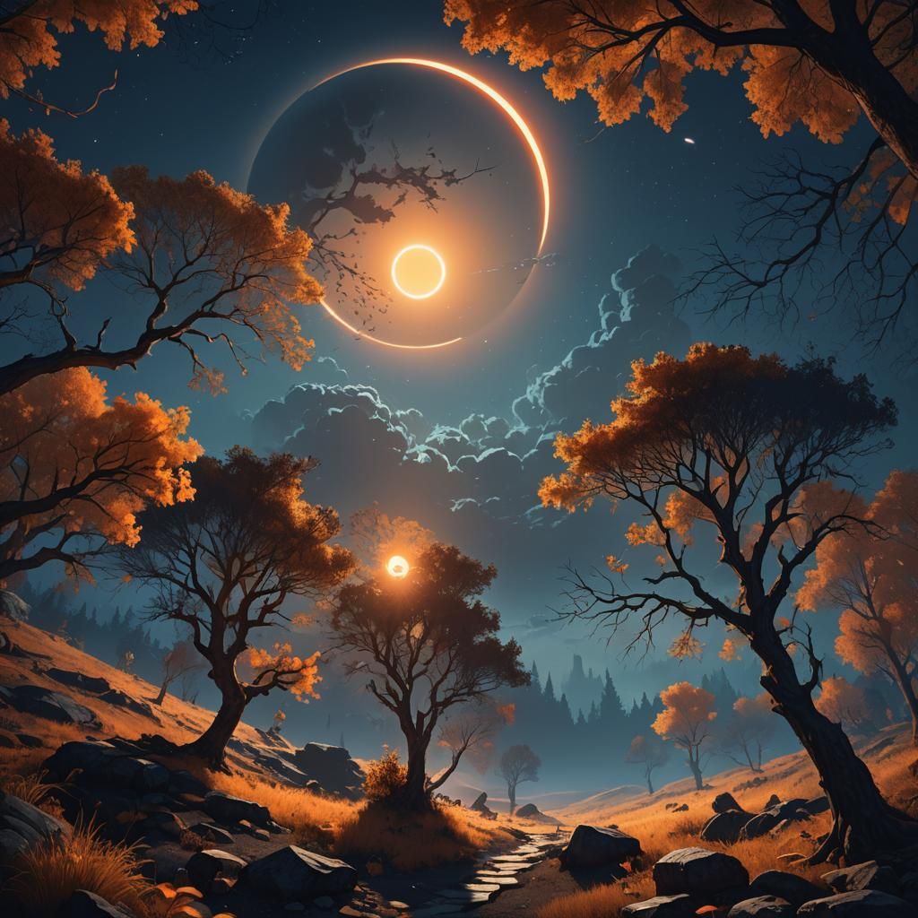 Surreal Eclipse Landscape in Rembrandt Lighting