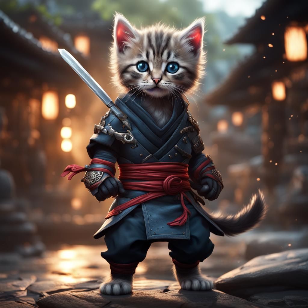 Ninja Kitten: Detailed Fantasy Concept Art