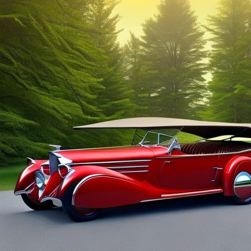Vintage Car in Arboretum: Digital Art by Artgerm
