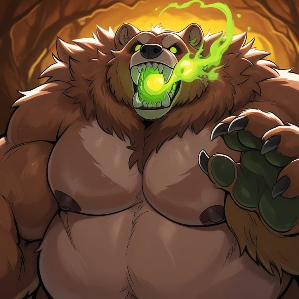 Vivid Digital Art of Blushing Kodiak Bear