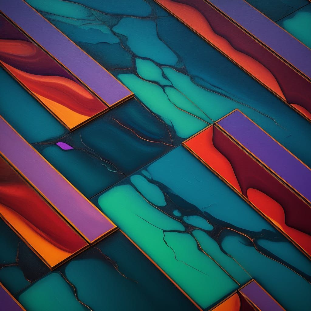 Surrealistic Masterpiece: Glowing Lines Converge Under Marbl...