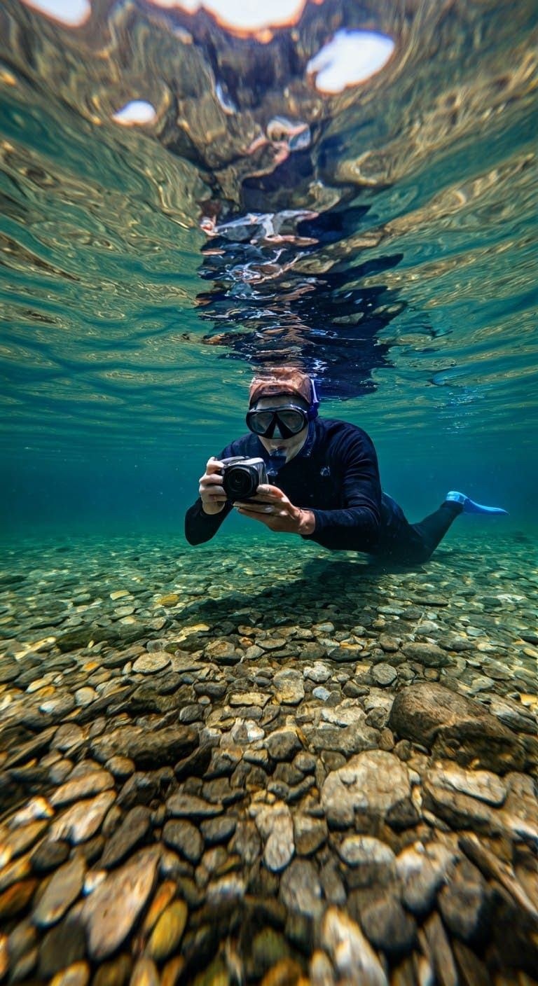 Snorkeler in Crystal Clear Waters, Inspired by Impressionist...