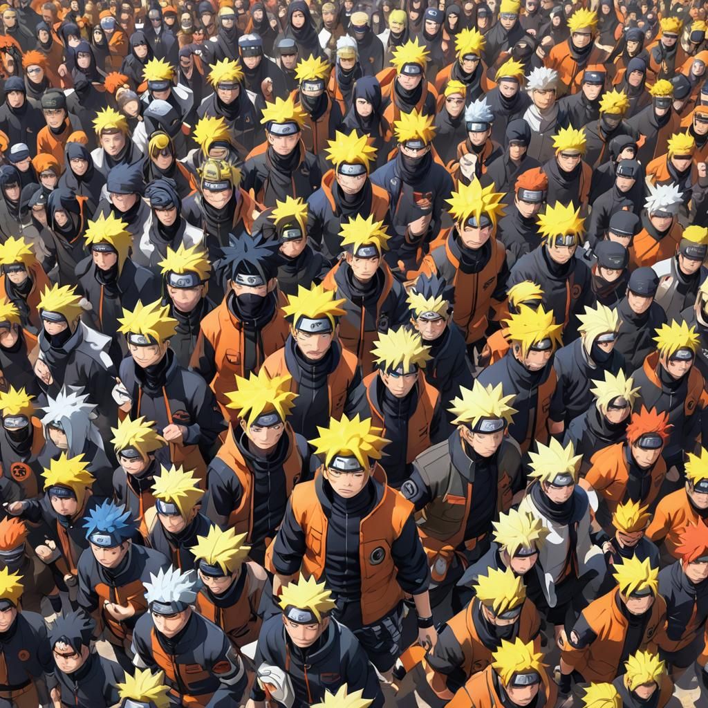 Naruto Chakra Mode with Shadow Clones in 3D Anime Art