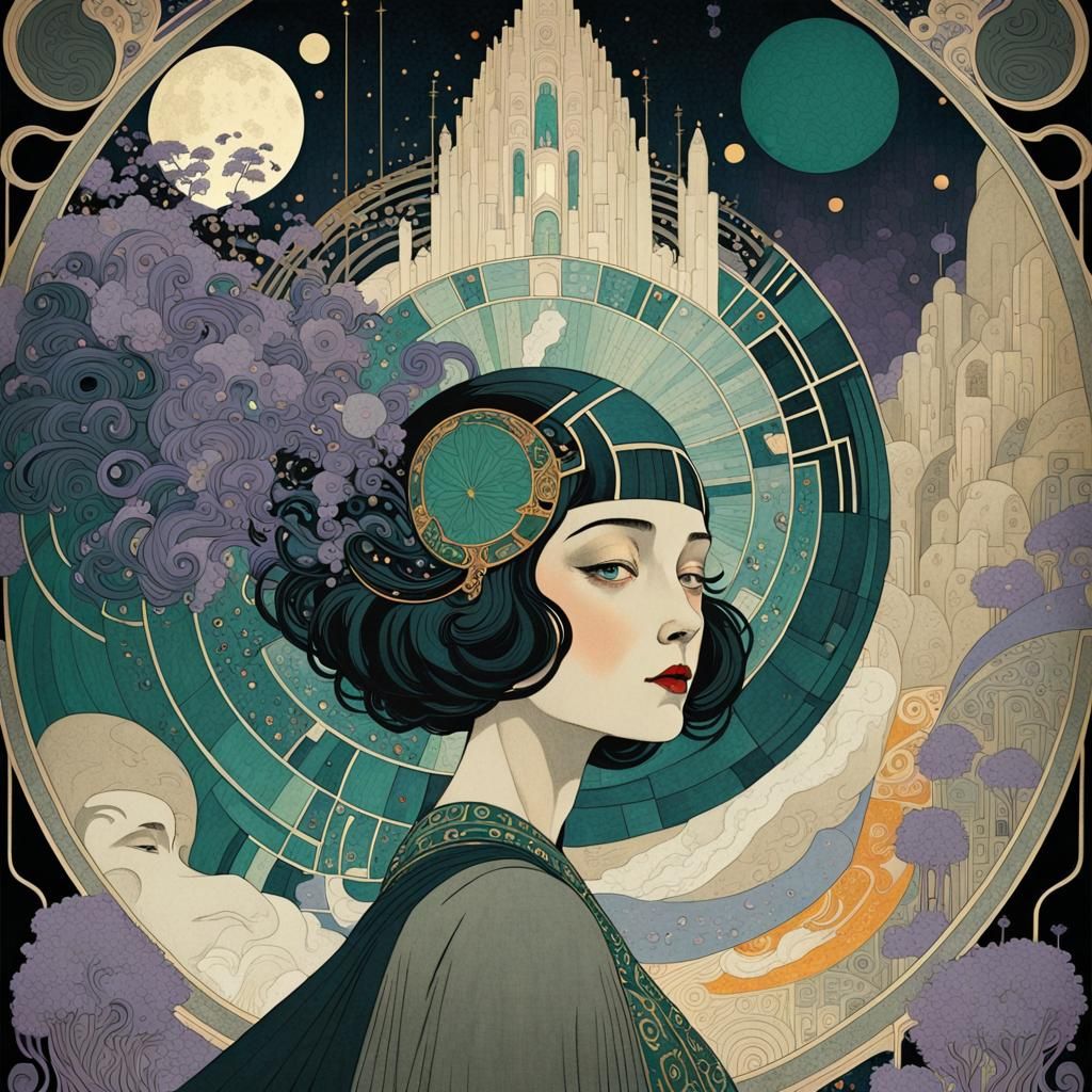 Epic Art Deco Masterpiece in Deep, Dramatic Colors