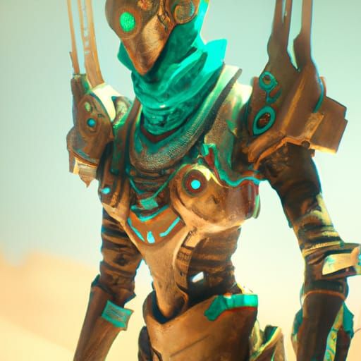 Sci-Fi Desert Nomad with Green Glow in Dark Fantasy Art