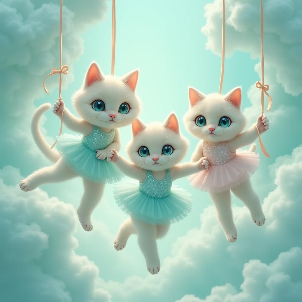 Dreamy Cats Gymnastics in Ethereal Aqua Setting
