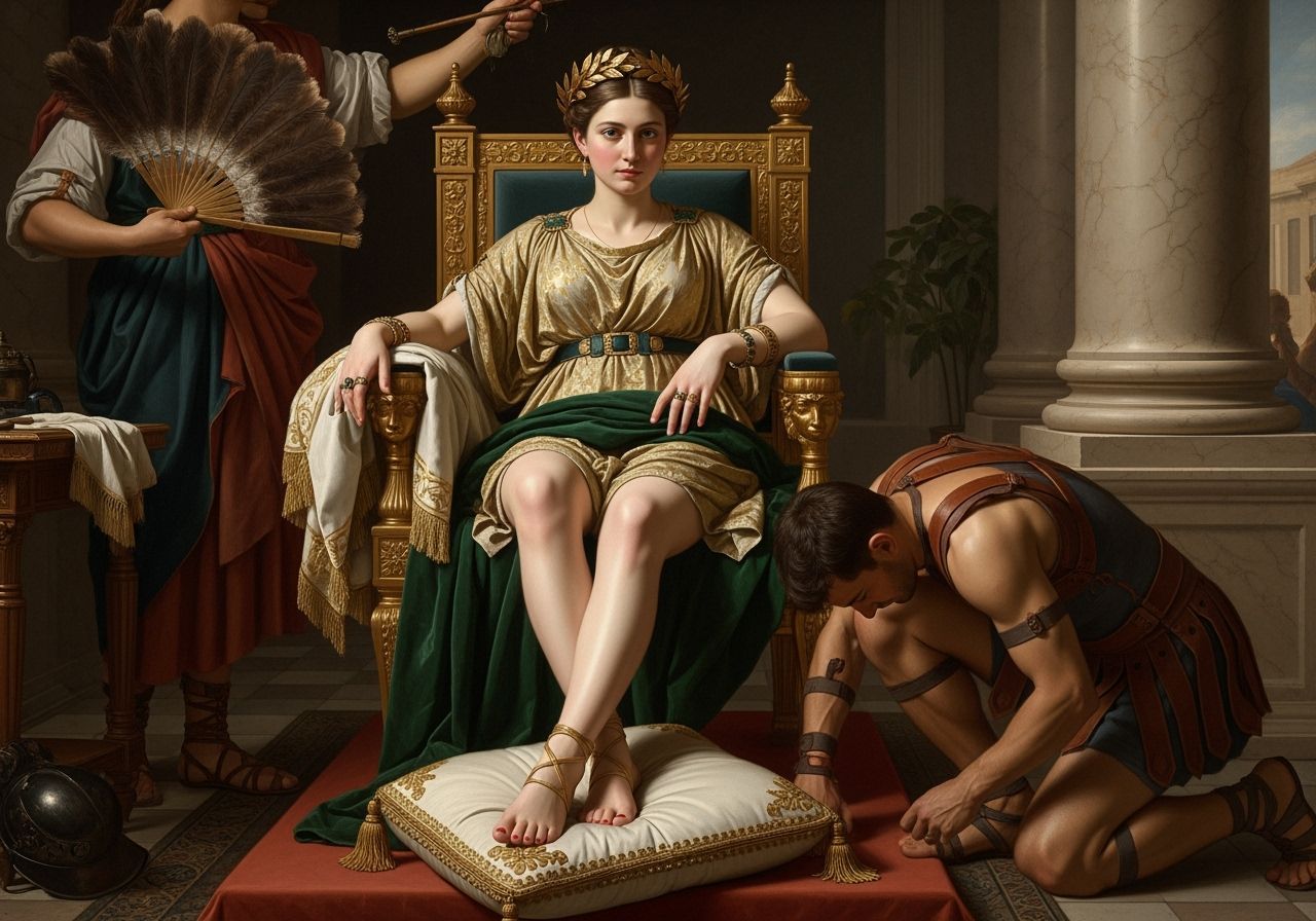 Regal Roman Empress on Gold Throne: Photorealistic Art