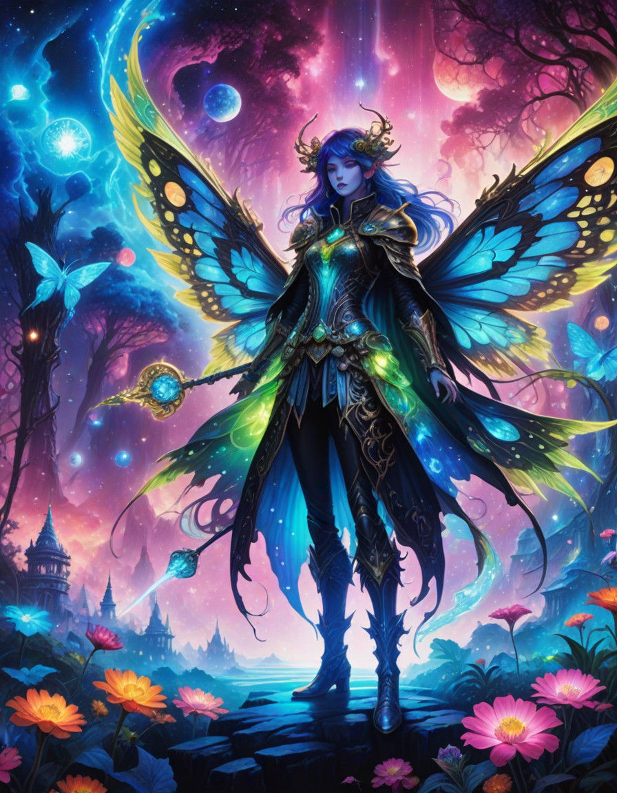 Epic Fantasy Warrior Conquers Clockwork City in Vibrant, Iri...