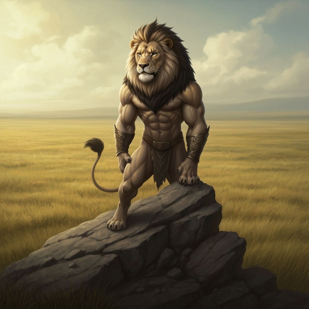 Anthropomorphic Lion Surveys His Domain: Digital Painting