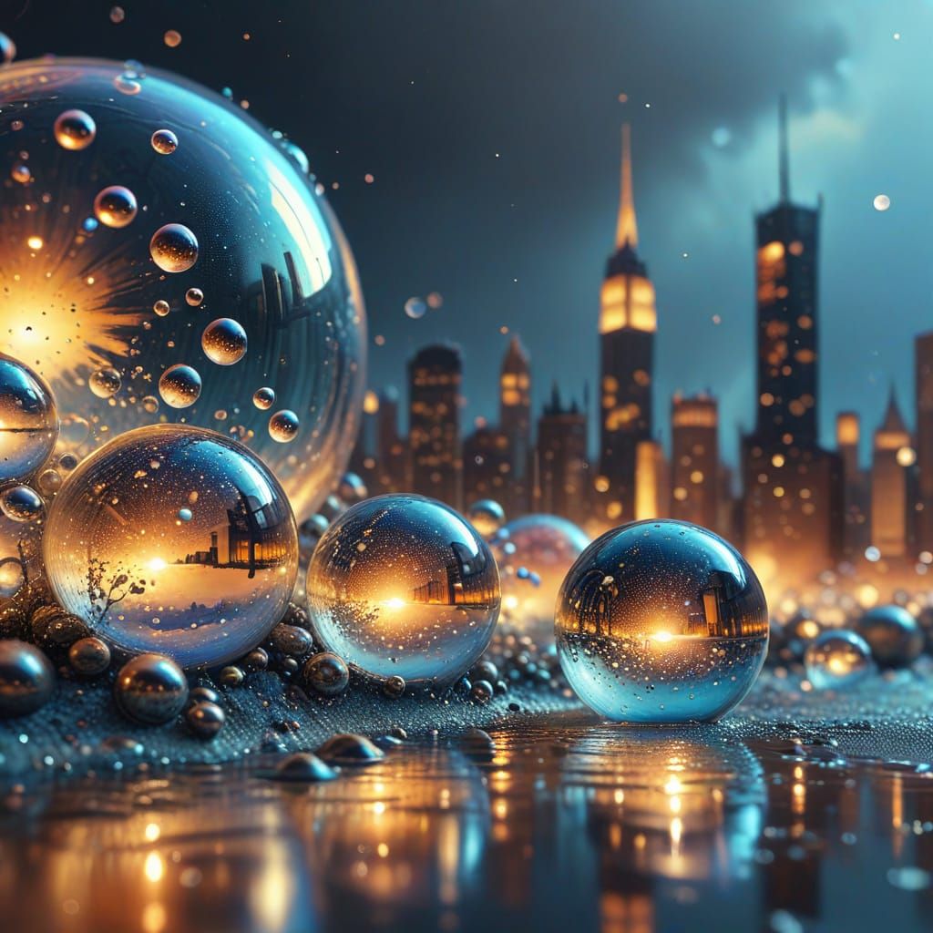 Surreal Bubble Cityscape in Oil Painting Style