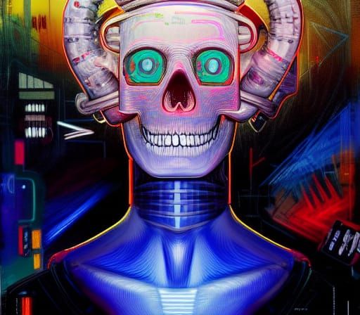 Cyberpunk Skull Portrait with Sacred Geometry