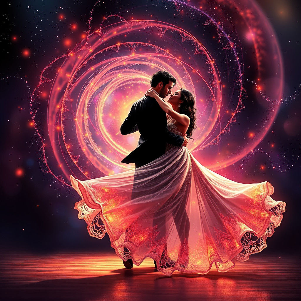 Elegant Salsa Dancers in a Nebula, Digital Art