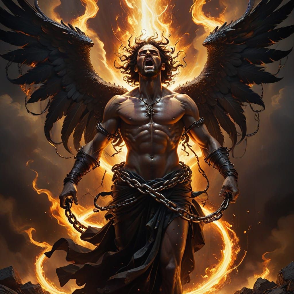 Baroque Angel Demon Confrontation in Chiaroscuro