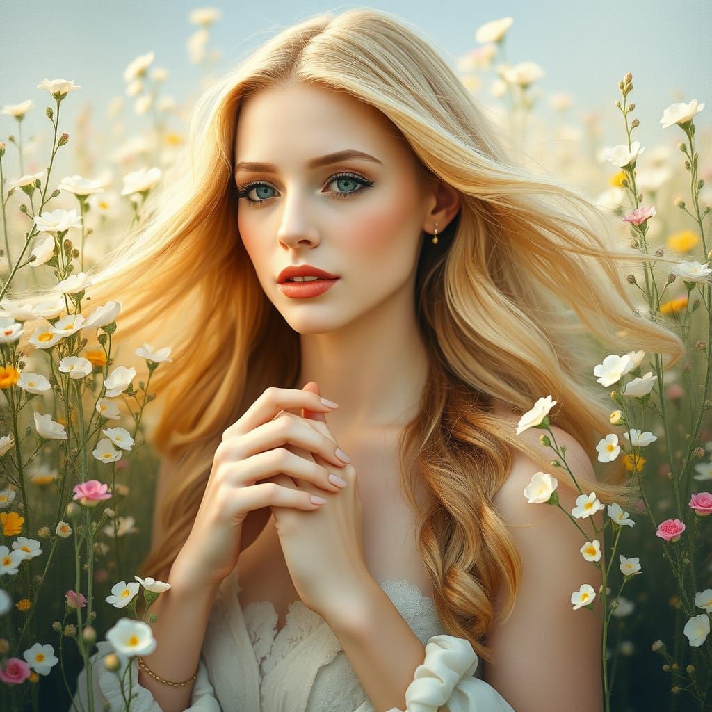 Ethereal Beauty in a Whimsical Floral Tapestry