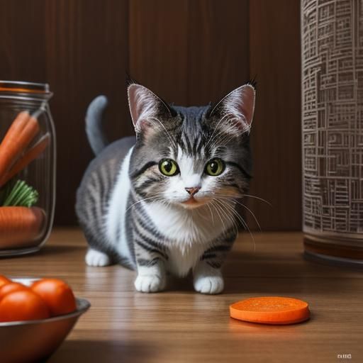 Cute Cat Eating Carrots in 3D Anime Style
