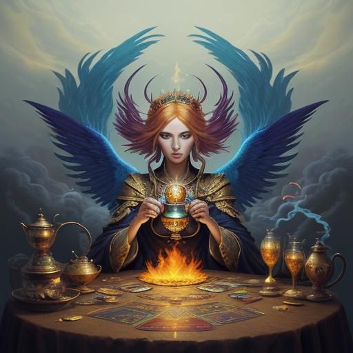 Blonde Phoenix Tarot Reader Celebration in Digital Art