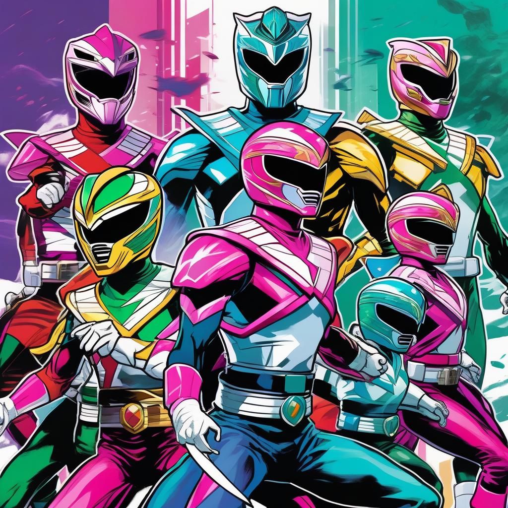 Custom Power Ranger Team in Comic Book Art