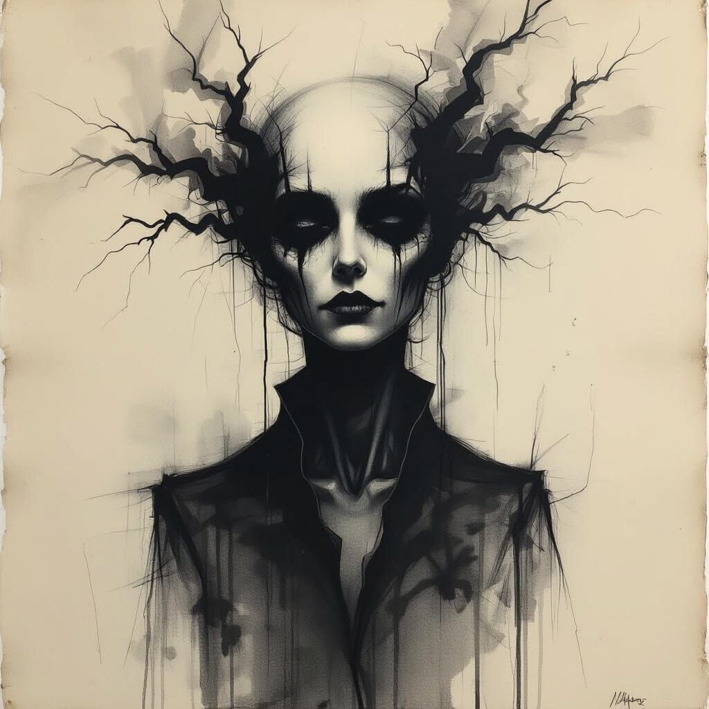 Monochrome Horror Vacui Masterpiece in Charcoal