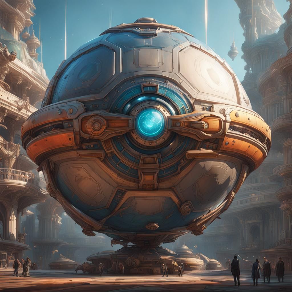 Detailed Spherical Spaceship Concept Art