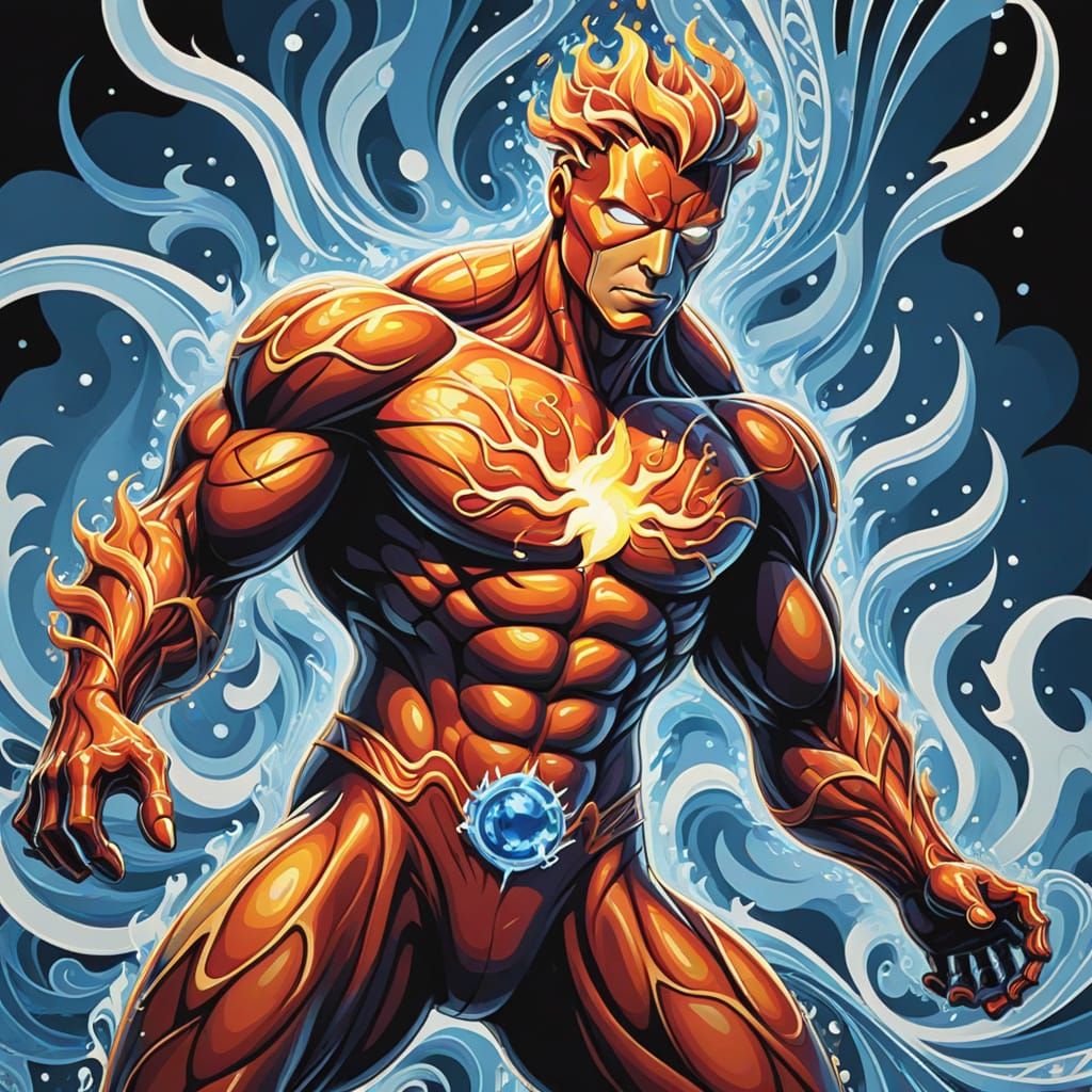 Abstract Human Torch Fractal Art in Gouache Style